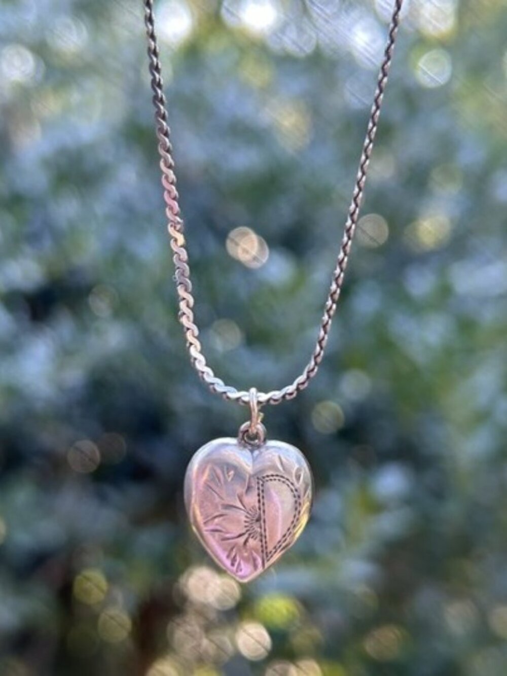 ❤️❤️STERLING SILVER Puffy Heart Etched Pendant NECKLACE